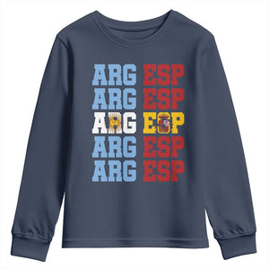 Retro ARG ESP Argentina Espana Flag Typography Graphic Youth Sweatshirt Country Code Dual Argentine Spainish Heritage Pride