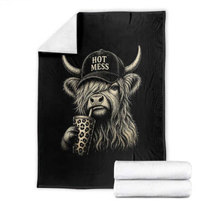 Hot Mess Highland Cow Sipping Iced Coffee Meme Throw Blanket Funny Sarcastic Everyday Life Country Western Style