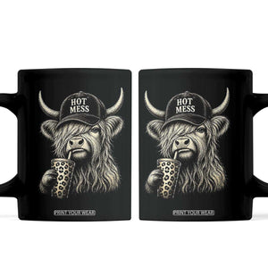 Hot Mess Highland Cow Sipping Iced Coffee Meme Coffee Mug Funny Sarcastic Everyday Life Country Western Style