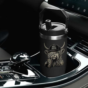 Hot Mess Highland Cow Sipping Iced Coffee Meme Flip Straw Tumbler Funny Sarcastic Everyday Life Country Western Style TS02 Print Your Wear