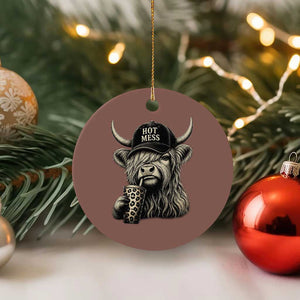 Hot Mess Highland Cow Sipping Iced Coffee Meme Ceramic Ornament Funny Sarcastic Everyday Life Country Western Style
