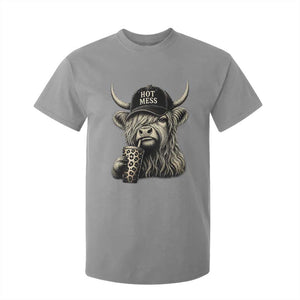 Hot Mess Highland Cow Sipping Iced Coffee Meme T Shirt For Kid Funny Sarcastic Everyday Life Country Western Style TS02 Sport Gray Print Your Wear