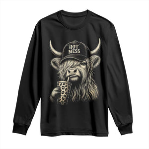 Hot Mess Highland Cow Sipping Iced Coffee Meme Long Sleeve Shirt Funny Sarcastic Everyday Life Country Western Style TS02 Black Print Your Wear