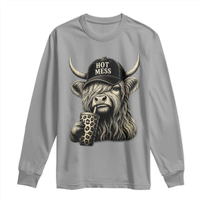 Hot Mess Highland Cow Sipping Iced Coffee Meme Long Sleeve Shirt Funny Sarcastic Everyday Life Country Western Style TS02 Sport Gray Print Your Wear