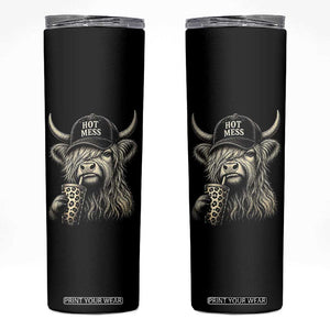 Hot Mess Highland Cow Sipping Iced Coffee Meme Skinny Tumbler Funny Sarcastic Everyday Life Country Western Style TS02 Black Print Your Wear