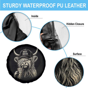 Hot Mess Highland Cow Sipping Iced Coffee Meme Spare Tire Cover Funny Sarcastic Everyday Life Country Western Style