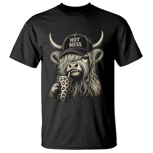 Hot Mess Highland Cow Sipping Iced Coffee Meme T Shirt Funny Sarcastic Everyday Life Country Western Style TS02 Black Print Your Wear
