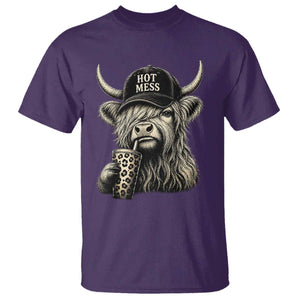 Hot Mess Highland Cow Sipping Iced Coffee Meme T Shirt Funny Sarcastic Everyday Life Country Western Style TS02 Purple Print Your Wear