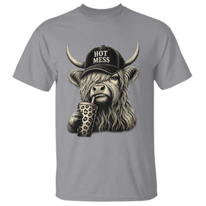 Hot Mess Highland Cow Sipping Iced Coffee Meme T Shirt Funny Sarcastic Everyday Life Country Western Style TS02 Sport Gray Print Your Wear