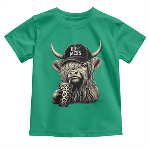 Hot Mess Highland Cow Sipping Iced Coffee Meme Toddler T Shirt Funny Sarcastic Everyday Life Country Western Style