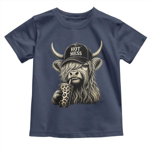 Hot Mess Highland Cow Sipping Iced Coffee Meme Toddler T Shirt Funny Sarcastic Everyday Life Country Western Style