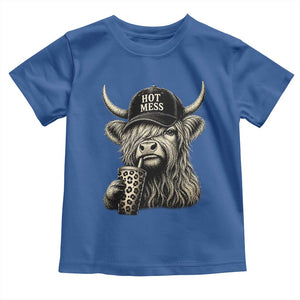 Hot Mess Highland Cow Sipping Iced Coffee Meme Toddler T Shirt Funny Sarcastic Everyday Life Country Western Style