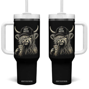 Hot Mess Highland Cow Sipping Iced Coffee Meme Tumbler With Handle Funny Sarcastic Everyday Life Country Western Style