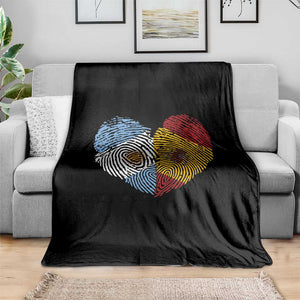 Argentina Spain Flag Mixed Roots Fingerprint Heart Graphic Throw Blanket Argentine Spanish Dual Heritage Hispanic Pride Match Day TS02 Print Your Wear