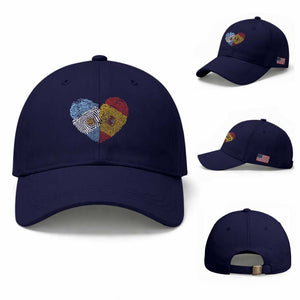 Argentina Spain Flag Mixed Roots Fingerprint Heart Graphic Baseball Cap Argentine Spanish Dual Heritage Hispanic Pride Match Day TS02 Baseball Cap Universal Fit Dark Blue Print Your Wear