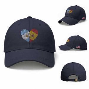 Argentina Spain Flag Mixed Roots Fingerprint Heart Graphic Baseball Cap Argentine Spanish Dual Heritage Hispanic Pride Match Day TS02 Baseball Cap Universal Fit Navy Print Your Wear