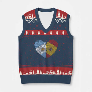 Argentina Spain Flag Mixed Roots Fingerprint Heart Graphic V-Neck Knit Sweater Vest Argentine Spanish Dual Heritage Hispanic Pride Match Day TS02 Navy Red Print Your Wear