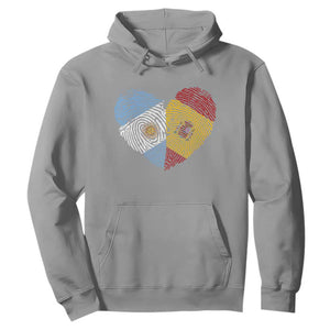 Argentina Spain Flag Mixed Roots Fingerprint Heart Graphic Hoodie Argentine Spanish Dual Heritage Hispanic Pride Match Day