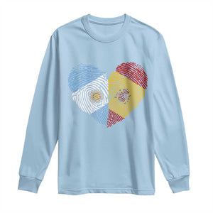 Argentina Spain Flag Mixed Roots Fingerprint Heart Graphic Long Sleeve Shirt Argentine Spanish Dual Heritage Hispanic Pride Match Day