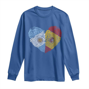 Argentina Spain Flag Mixed Roots Fingerprint Heart Graphic Long Sleeve Shirt Argentine Spanish Dual Heritage Hispanic Pride Match Day