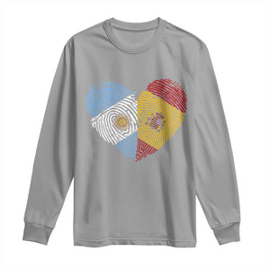 Argentina Spain Flag Mixed Roots Fingerprint Heart Graphic Long Sleeve Shirt Argentine Spanish Dual Heritage Hispanic Pride Match Day