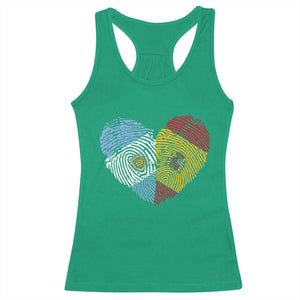 Argentina Spain Flag Mixed Roots Fingerprint Heart Graphic Racerback Tank Top Argentine Spanish Dual Heritage Hispanic Pride Match Day TS02 Irish Green Print Your Wear