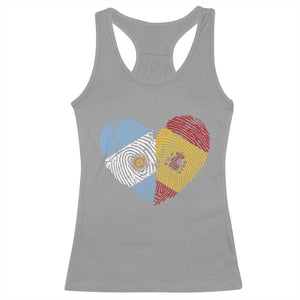 Argentina Spain Flag Mixed Roots Fingerprint Heart Graphic Racerback Tank Top Argentine Spanish Dual Heritage Hispanic Pride Match Day TS02 Sport Gray Print Your Wear