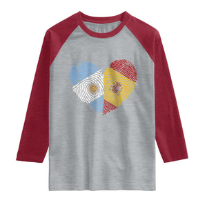 Argentina Spain Flag Mixed Roots Fingerprint Heart Graphic Raglan Shirt Argentine Spanish Dual Heritage Hispanic Pride Match Day TS02 Heather Gray Heather Red Print Your Wear