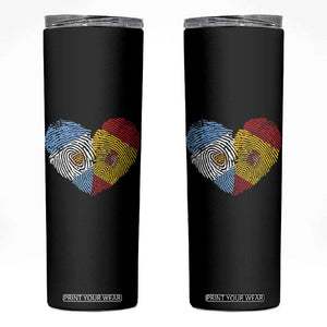 Argentina Spain Flag Mixed Roots Fingerprint Heart Graphic Skinny Tumbler Argentine Spanish Dual Heritage Hispanic Pride Match Day TS02 Black Print Your Wear