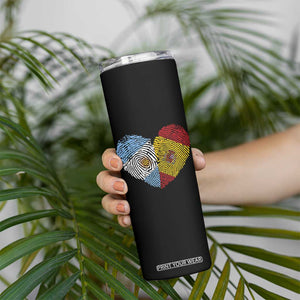 Argentina Spain Flag Mixed Roots Fingerprint Heart Graphic Skinny Tumbler Argentine Spanish Dual Heritage Hispanic Pride Match Day TS02 Print Your Wear