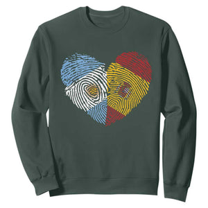 Argentina Spain Flag Mixed Roots Fingerprint Heart Graphic Sweatshirt Argentine Spanish Dual Heritage Hispanic Pride Match Day