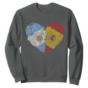 Argentina Spain Flag Mixed Roots Fingerprint Heart Graphic Sweatshirt Argentine Spanish Dual Heritage Hispanic Pride Match Day