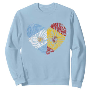 Argentina Spain Flag Mixed Roots Fingerprint Heart Graphic Sweatshirt Argentine Spanish Dual Heritage Hispanic Pride Match Day