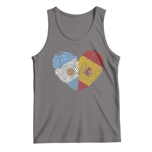 Argentina Spain Flag Mixed Roots Fingerprint Heart Graphic Tank Top Argentine Spanish Dual Heritage Hispanic Pride Match Day TS02 Deep Heather Print Your Wear