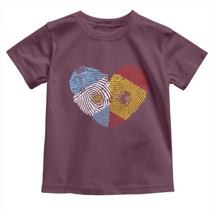 Argentina Spain Flag Mixed Roots Fingerprint Heart Graphic Toddler T Shirt Argentine Spanish Dual Heritage Hispanic Pride Match Day TS02 Maroon Print Your Wear