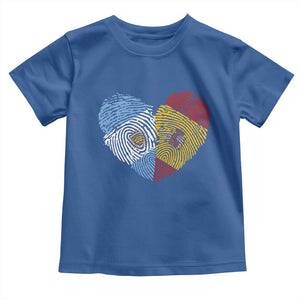 Argentina Spain Flag Mixed Roots Fingerprint Heart Graphic Toddler T Shirt Argentine Spanish Dual Heritage Hispanic Pride Match Day TS02 Royal Blue Print Your Wear