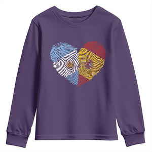 Argentina Spain Flag Mixed Roots Fingerprint Heart Graphic Youth Sweatshirt Argentine Spanish Dual Heritage Hispanic Pride Match Day