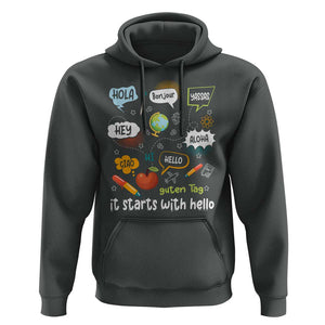 Inclusion Matters Hoodie It Starts With Hello In Languages TS02 Dark Heather Print Your Wear