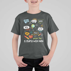 Inclusion Matters T Shirt For Kid It Starts With Hello In Languages TS02 Dark Heather Print Your Wear