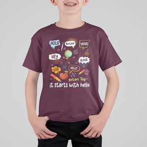 Inclusion Matters T Shirt For Kid It Starts With Hello In Languages TS02 Maroon Print Your Wear