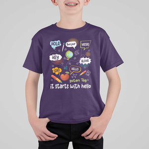 Inclusion Matters T Shirt For Kid It Starts With Hello In Languages TS02 Purple Print Your Wear