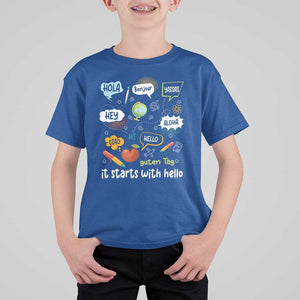 Inclusion Matters T Shirt For Kid It Starts With Hello In Languages TS02 Royal Blue Print Your Wear