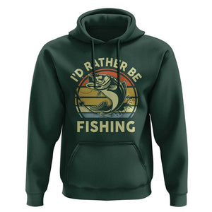 Funny Bass Fishing Hoodie I'd Rather Be Fishing Retro Vintage TS02 Dark Forest Green Print Your Wear