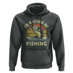 Funny Bass Fishing Hoodie I'd Rather Be Fishing Retro Vintage TS02 Dark Heather Print Your Wear