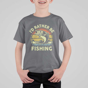 Funny Bass Fishing T Shirt For Kid I'd Rather Be Fishing Retro Vintage TS02 Charcoal Print Your Wear