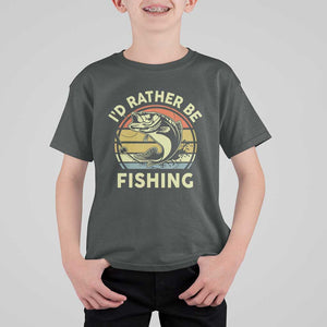 Funny Bass Fishing T Shirt For Kid I'd Rather Be Fishing Retro Vintage TS02 Dark Heather Print Your Wear