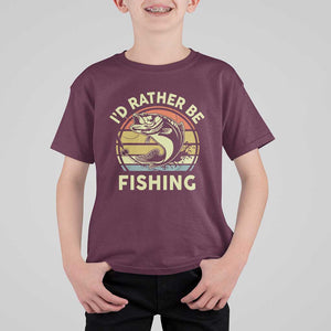 Funny Bass Fishing T Shirt For Kid I'd Rather Be Fishing Retro Vintage TS02 Maroon Print Your Wear