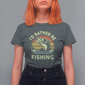 Funny Bass Fishing T Shirt For Women I'd Rather Be Fishing Retro Vintage TS02 Dark Heather Print Your Wear