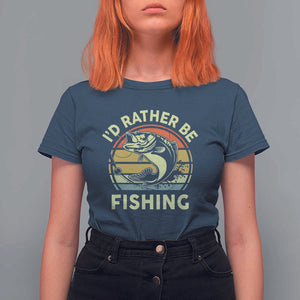 Funny Bass Fishing T Shirt For Women I'd Rather Be Fishing Retro Vintage TS02 Navy Print Your Wear