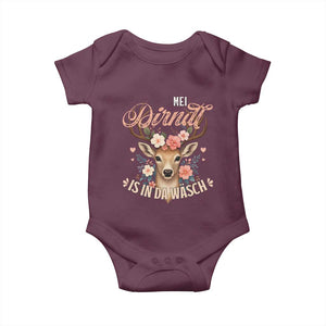 Funny Oktoberfest Deer Baby Onesie Mei Dirndl Is In Da Wasch German Bavarian Costume TS02 Maroon Print Your Wear